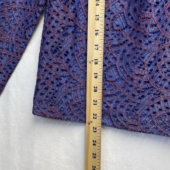Banana Republic Lace Overlay Long Sleeve Round Neck Blouse Women Small Blue New - Picture 5 of 16
